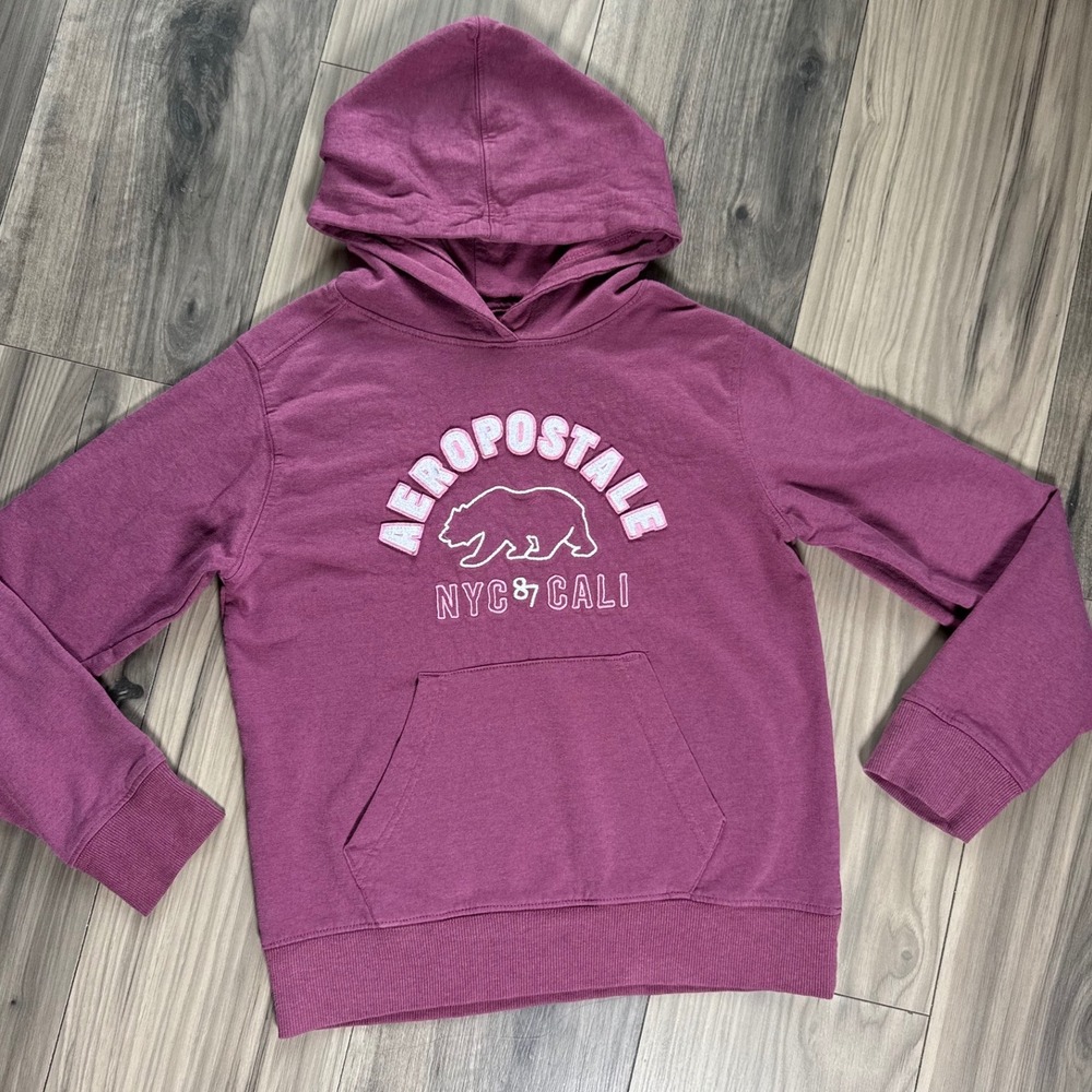 Aeropostale Kids Plum Purple Bear Logo Hoodie Sweatshirt Medium 10/12
